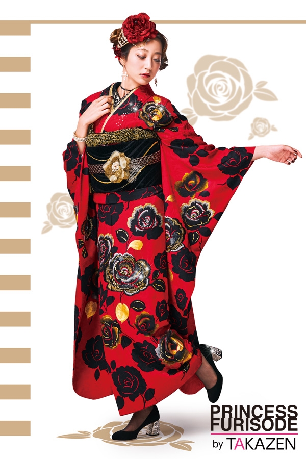 大人可愛い赤色のセレブスタイルの振袖です