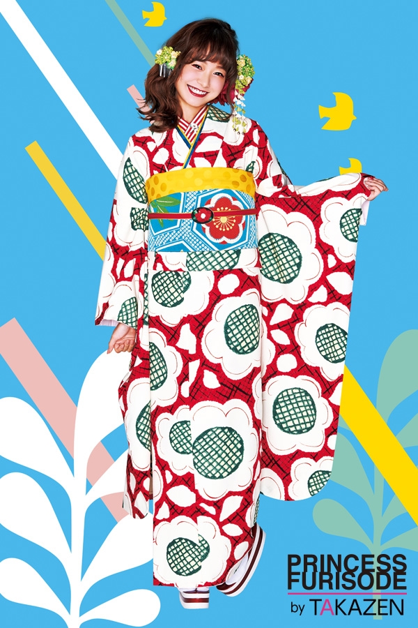 全体の印象が明るくなった赤色の振袖です